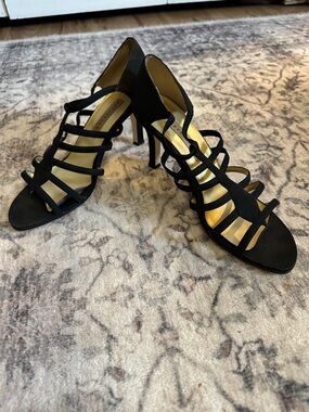 Apostrophe Black Stretchy Strappy High Heel Sandals